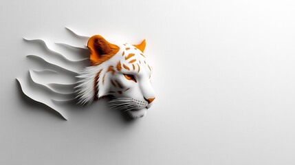 Elegant White Tiger Head 3D Paper Art Minimalist Design