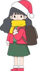 Cartoon Schoolgirl in Christmas Holiday Outfit Sticker for Prints