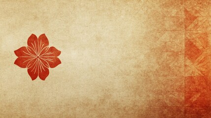 Vintage paper background with stylized red flower design.