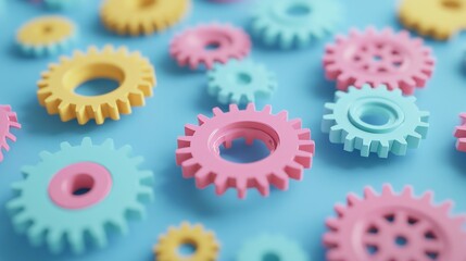 Colorful gears combine to illustrate streamlined business process automation, showcasing creativity and innovation.