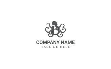 Creative Minimalist Letter B Octopus Logo Design Vector Illustration
