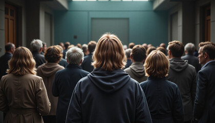 Silent crowd reflecting on memorial, solemn remembrance