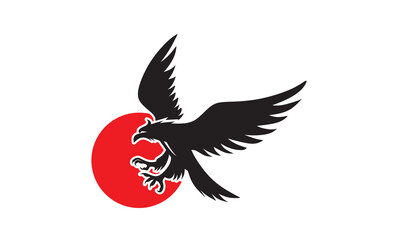 lying phoenix with red circle logo, silhouette of strong eagle flying vector illustrations