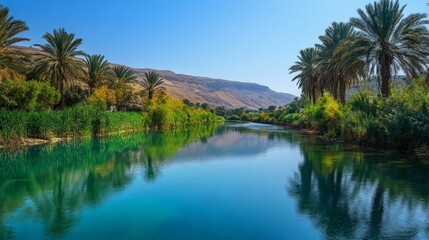 Obraz premium oasis river view in the desert