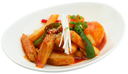 Toppoki, Spicy Korean Rice Cake Dish with Fish Cake and Vegetables