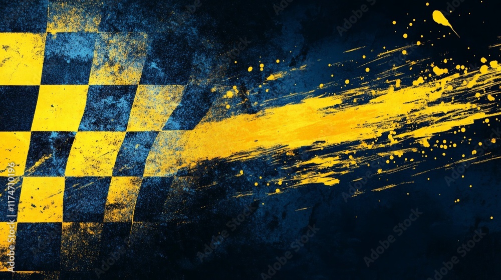 Poster grunge checkered flag with paint splatter. (1)