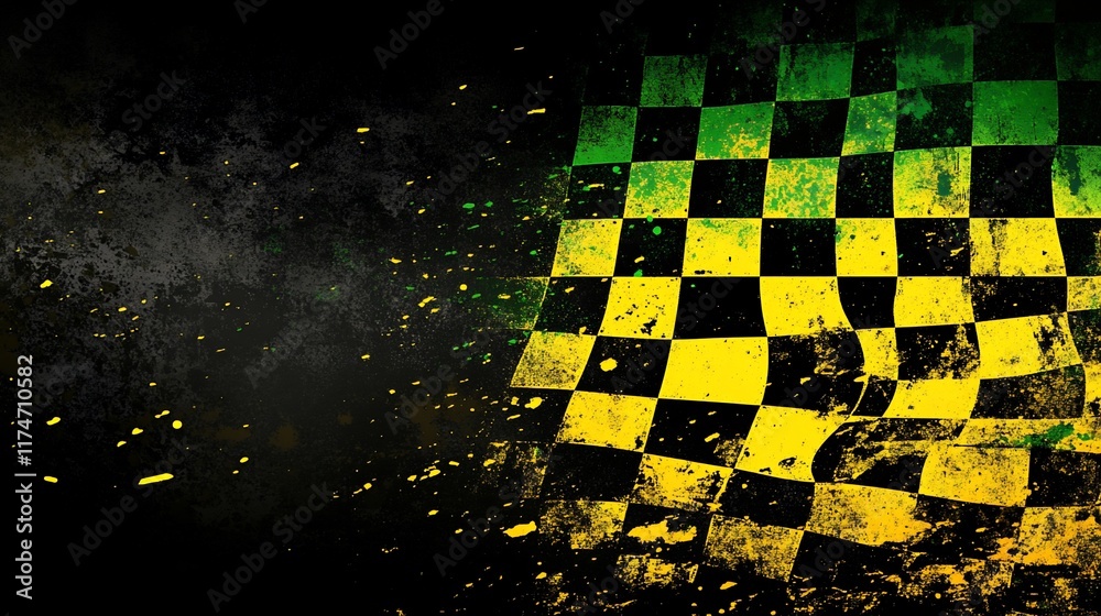 Poster checkered race flag with grunge texture.
