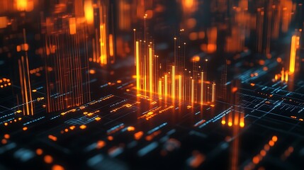 Abstract financial graphs with glowing bars and charts in 3D style