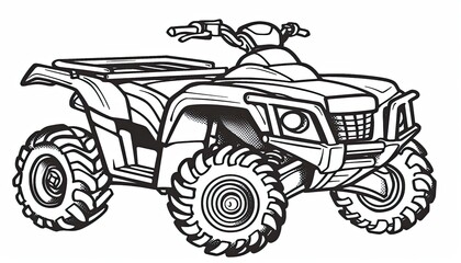 A monochrome ATV illustration perfect for coloring books or off-road vehicle designs. Its detailed outline captures the rugged essence of this all-terrain vehicle.