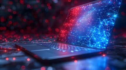 Glowing Digital Network and Futuristic Processor on Dark Backdrop