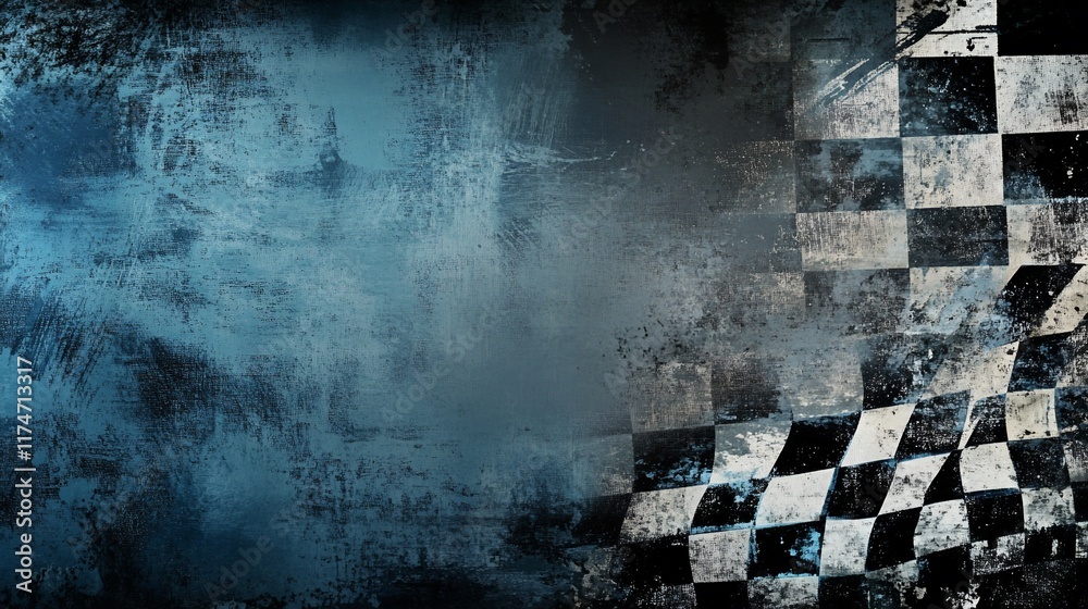Poster checkered flag on a grunge textured background.