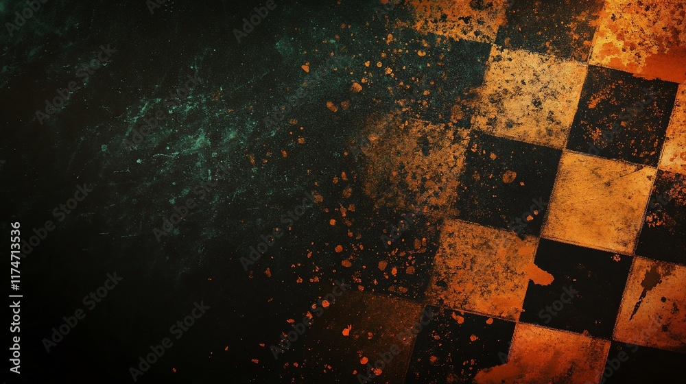 Poster Grungy checkered flag background with distressed texture. (1)