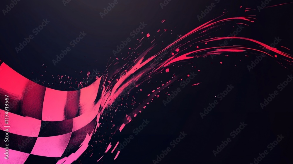 Poster Abstract checkered racing flag with dynamic splashes.