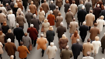 Obraz premium Numerous people dressed in formal clothing are gathered and walking in a structured formation. setting appears to be an urban area during daylight, creating a bustling atmosphere
