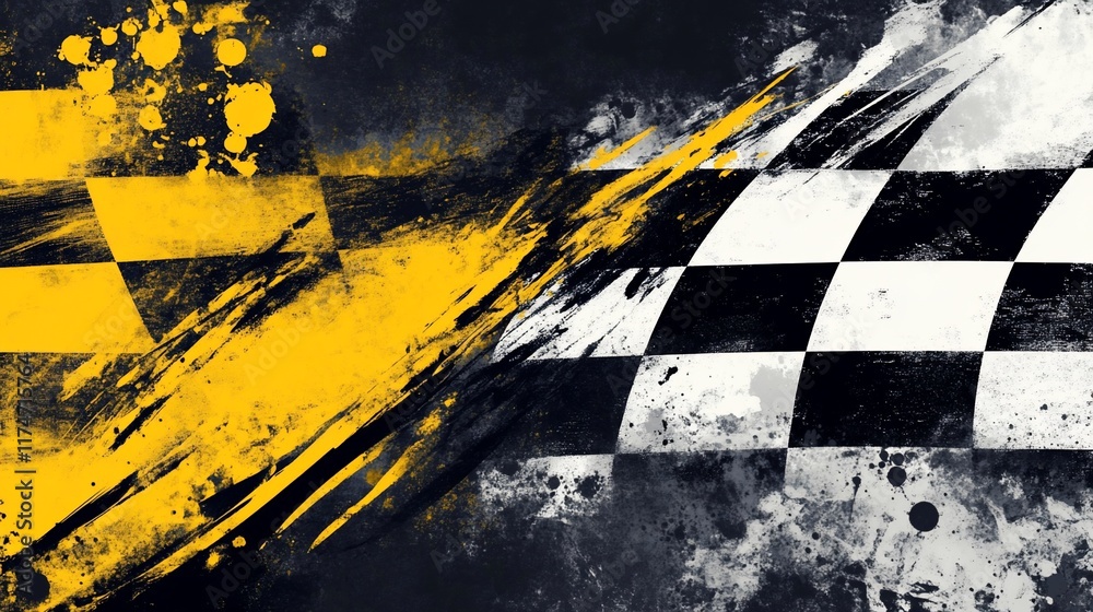Poster abstract checkered flag with grunge texture. (11)