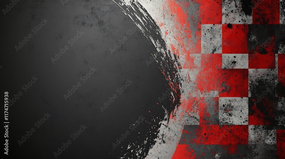 Poster Grunge checkered flag design with dark background.