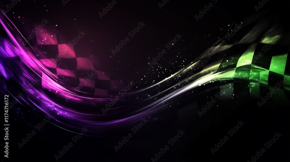 Aufkleber Abstract checkered racing flag with dynamic waves.