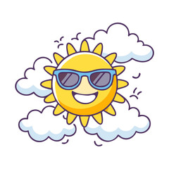 Cool Sun Vector Illustration with Sunglasses and Clouds