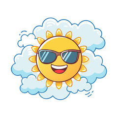 Cool Sun Vector Illustration with Sunglasses and Clouds
