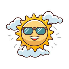 Cool Sun Vector Illustration with Sunglasses and Clouds