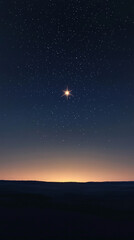 Single glowing star in the dark night sky