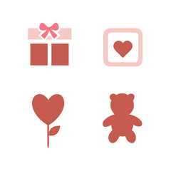 Romantic Vector Icons for Gifts - Rose, Heart, Teddy, and Bowtie