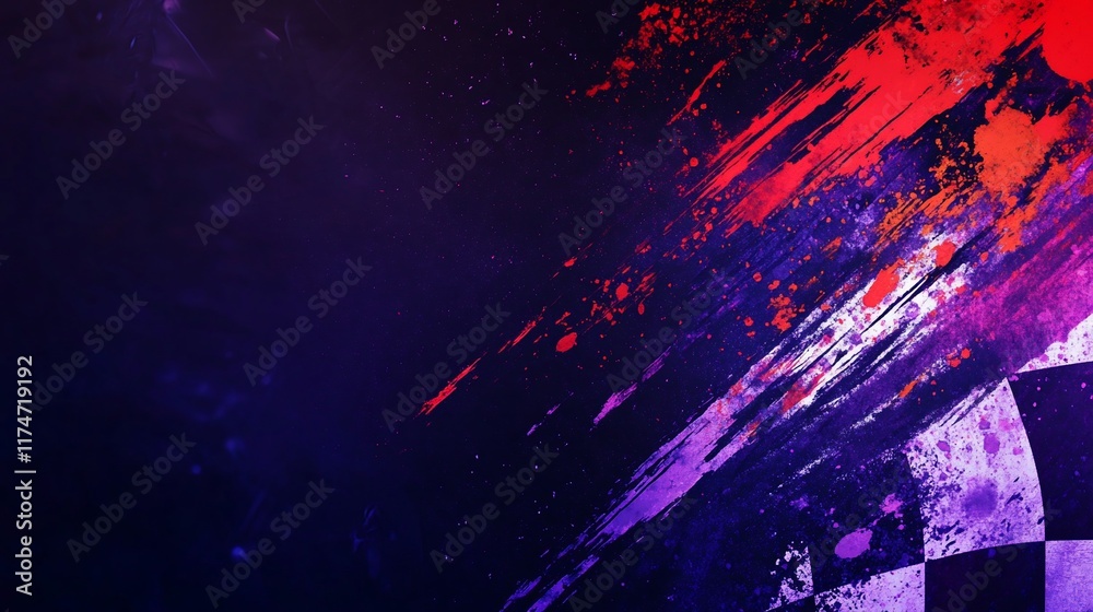 Poster Abstract racing flag background with vibrant colors and paint splatters.