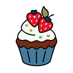 Sweet Cupcake Vector Art with Fresh Strawberries