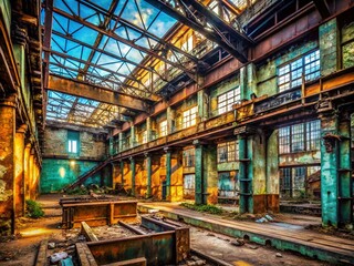 Abandoned Industrial Building: Geometric Shapes & Rusting Metal Urban Exploration Photography