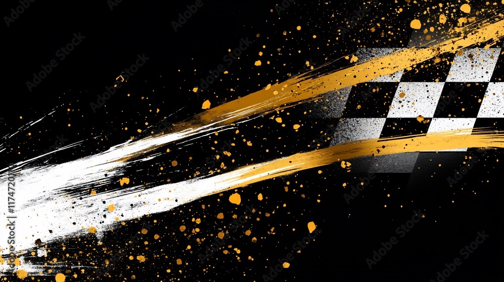 Poster Abstract checkered flag design with paint splatter. (2)