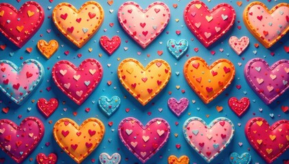 Fototapeta premium Vibrant hearts, seamlessly repeating Colorful, playful design , textile, whimsical