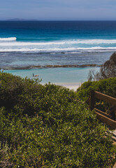 Naklejka premium A sheltered lagoon glimpsed through the trees. 10 Mile Beach, Esperance Western Australia.