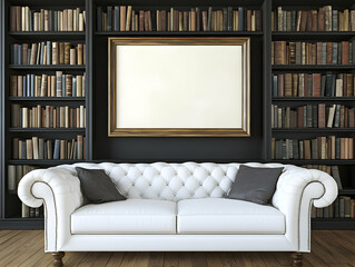 Elegant White Sofa in Library Setting