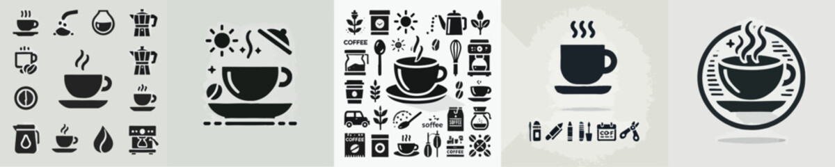 set of coffee silhouette vector icons