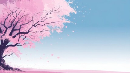 Solitary Pink Tree in Misty Lake with Soft Reflections, Serene and Minimalis