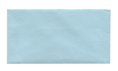 back view of old closed aged blue paper long envelope isolated on white