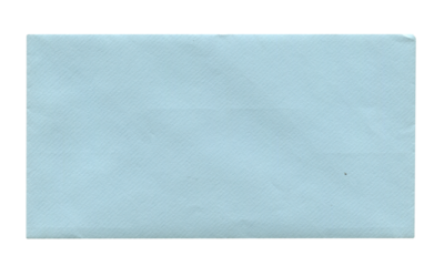 back view of old closed aged blue paper long envelope isolated on white