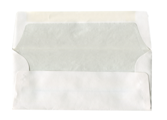 front view of old open aged DL paper envelope isolated on white