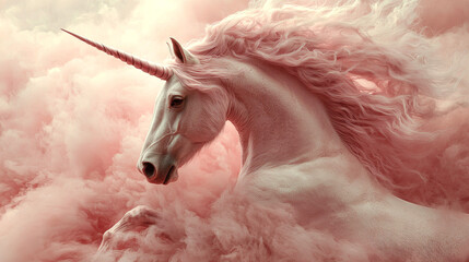 Obraz premium Magical Pink Unicorn in a Dreamy Cloud