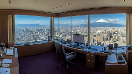 Stunning Cityscape View Office Illustration