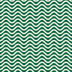 seamless pattern features green wavy lines on a cream background, creating a repetitive and flowing design that is both modern and stylish, perfect for textiles or wallpapers