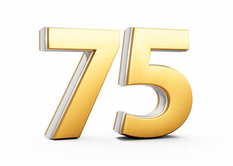 3D Golden Shiny Number 75 Seventy Five With Silver Outline On White Background 3D Illustration