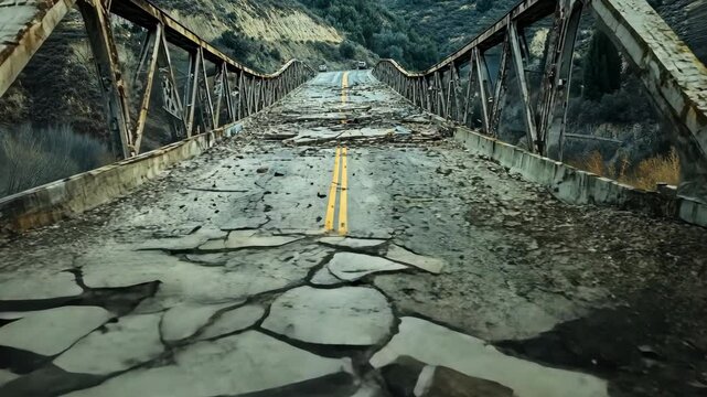 Collapsed Bridge Roadway Damaged Infrastructure Disaster Scene Destroyed Highway Post Disaster