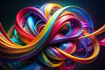 Abstract Swirling Multicolored Ribbons Vortex, Dynamic Motion, Minimalist Digital Art Background