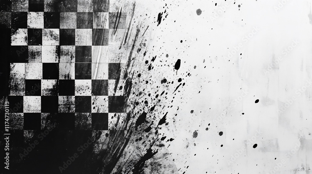Poster abstract checkered flag with grunge effect.