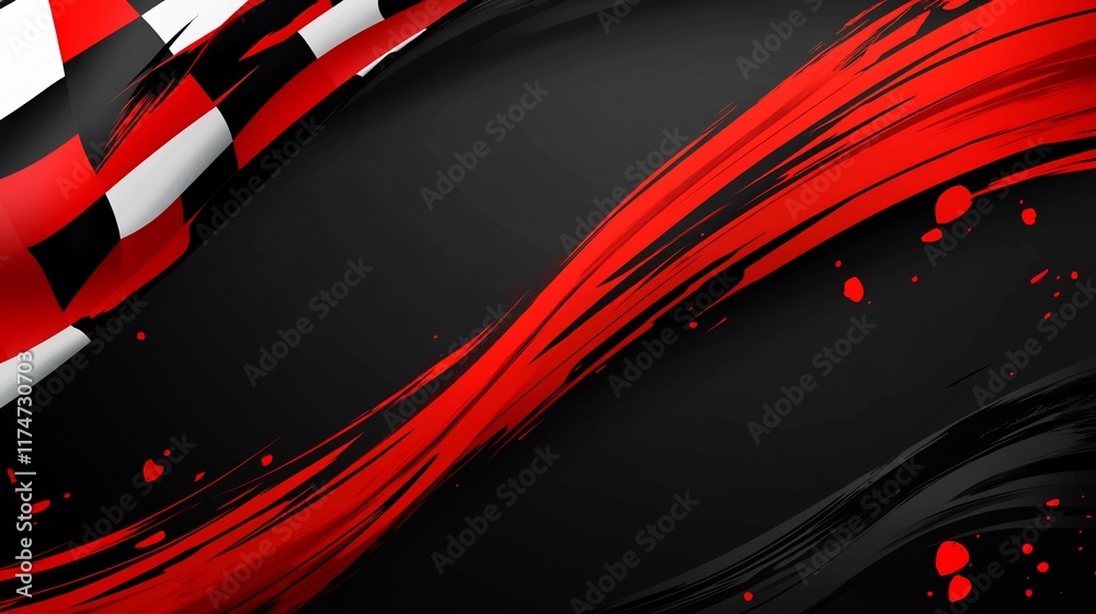 Aufkleber abstract racing flag background with red and black brushstrokes.