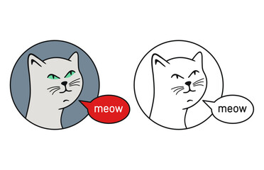 Abstract cat says meow. Two versions on a white background.