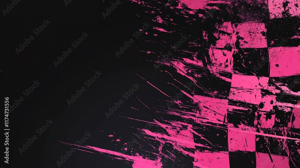 Poster abstract pink and black checkered background with grunge texture.