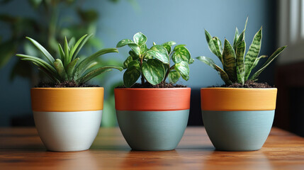 Fototapeta premium DIY interior decor projects featuring painted plant pots and upcycled furniture