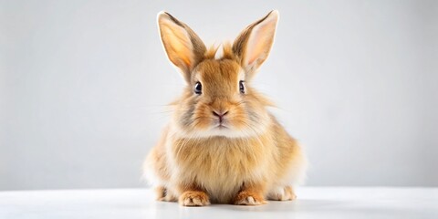 Obraz premium Adorable Fluffy Bunny Rabbit Sitting on White Background - Stock Photo